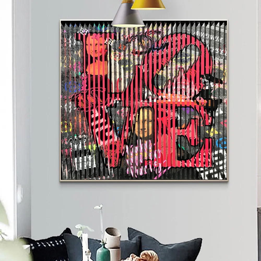 

Abstract Digital Love Word Graffiti Mona Lisa Picture Canva Painting Poster and Print Wall Art Picturte for Living Room No Frame