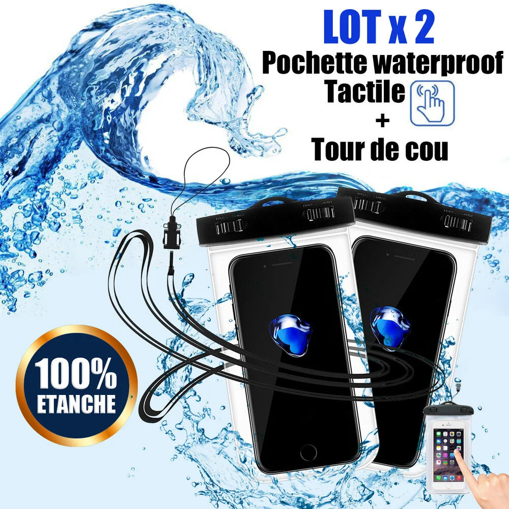 

Pack-2 SAC HOUSSE POCHETTE WATERPROOF ETANCHE FOR IPHONE SE 5S 6,7,8,X XR XS MAX