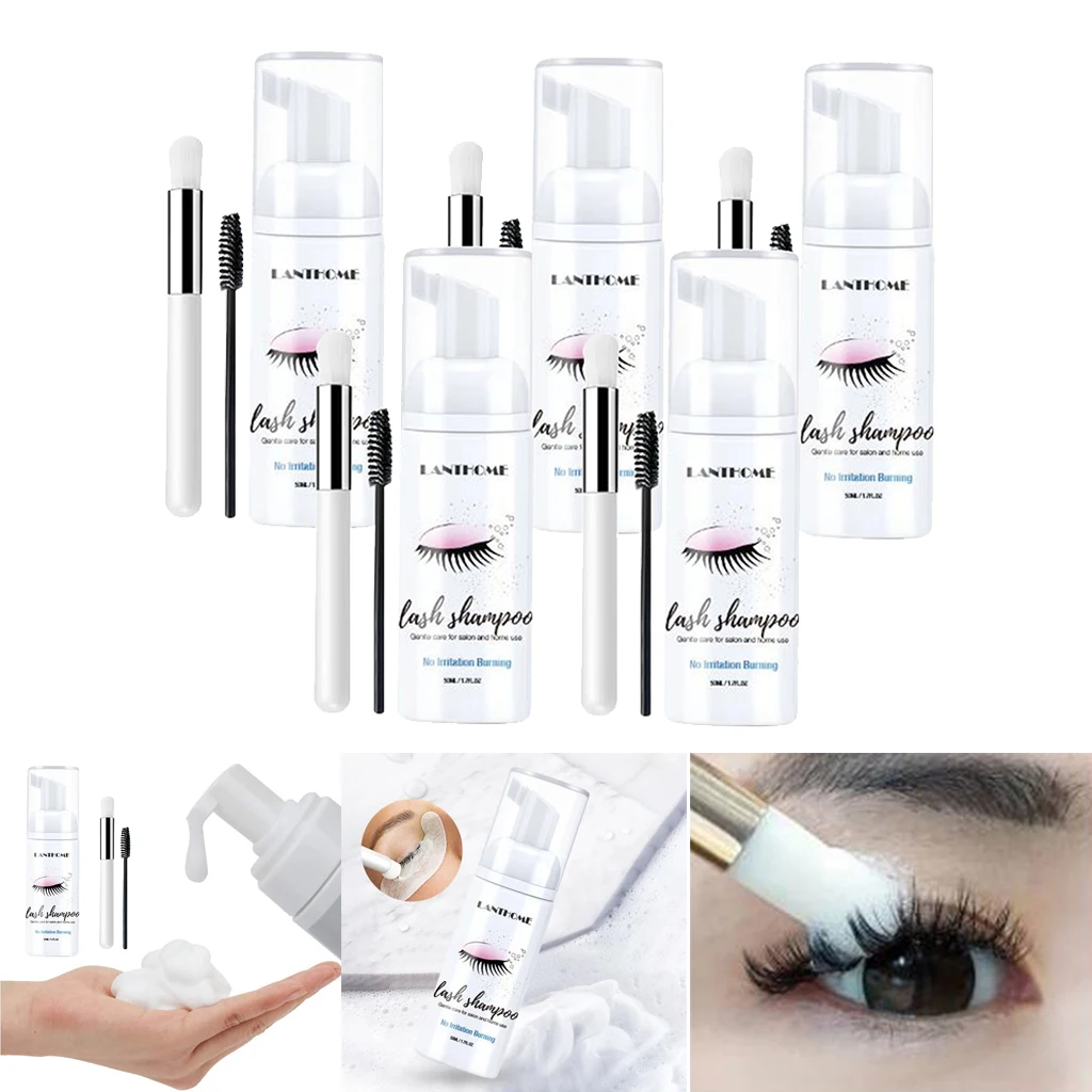 

5x Eyelash Extension Shampoo 50ml Lash Foam Foaming Cleanser for Salon Home Eyelash Extension Remove Shampoo Brush Kit