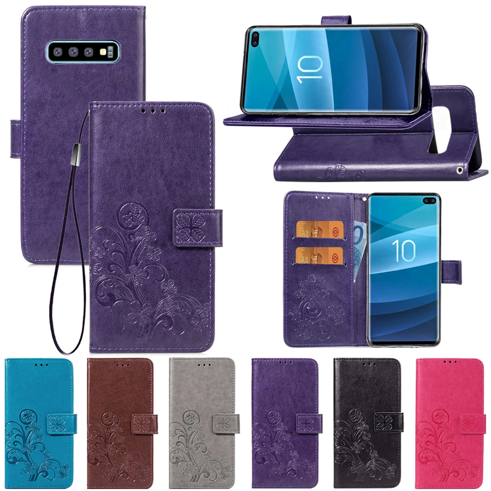 Four-leaf Clover Pattern PU Leather Flip Phone Lanyard Wallet Cover Case For Samsung Galaxy Note 8 9 10 Pro S8 S9 S10 Plus S10e | Мобильные