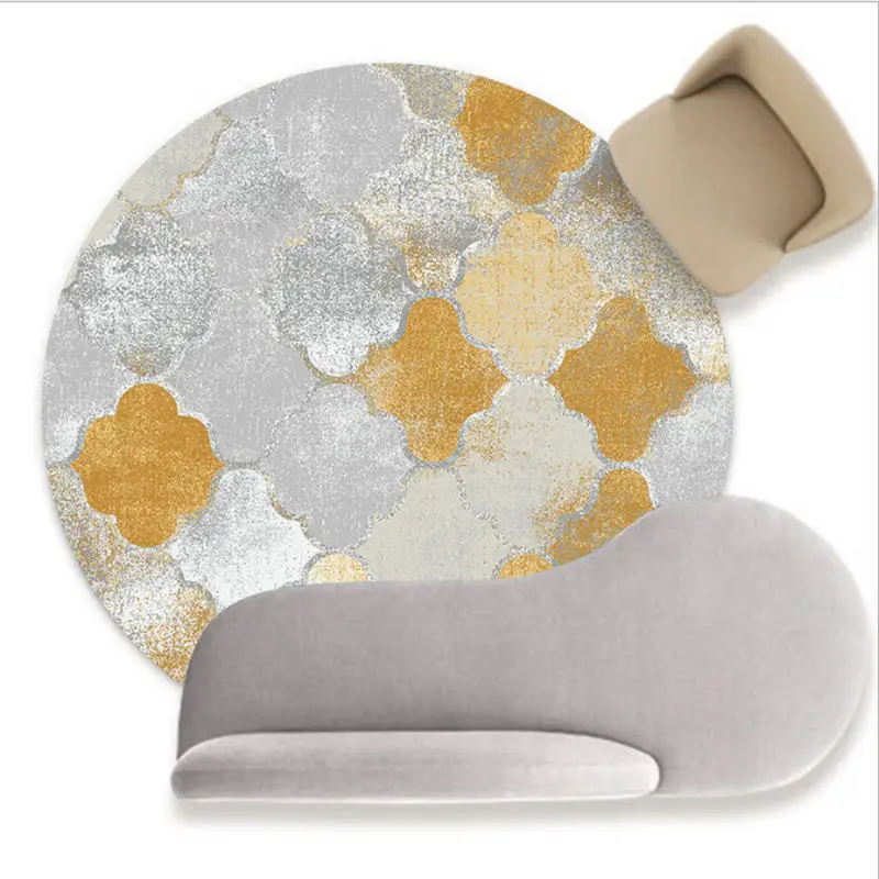 Коврик для гостиной современный геометрический круглый ковер с золотым узором