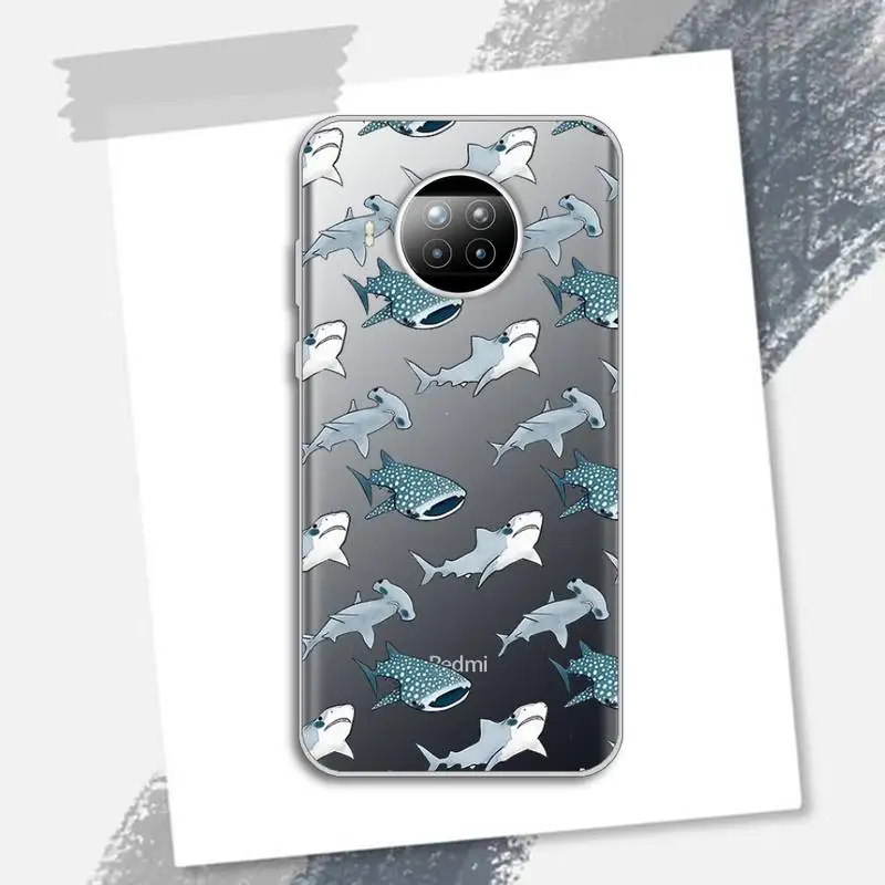 

Cute cartoon shark animal Pink blue Phone Case Transparent for Xiaomi Redmi note 10 t 8 9 pro lite 11