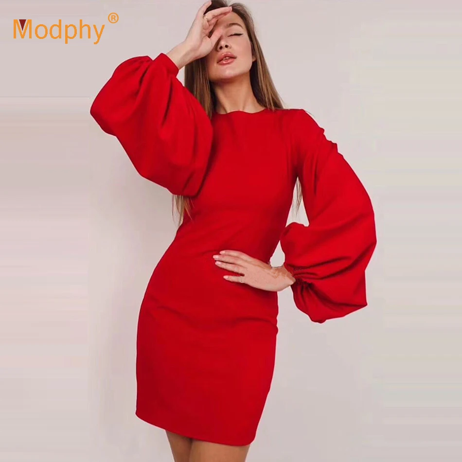 Модфи 2020 Весенняя мода Новое Женское Платье Сексуальное Красное пузырьковое с