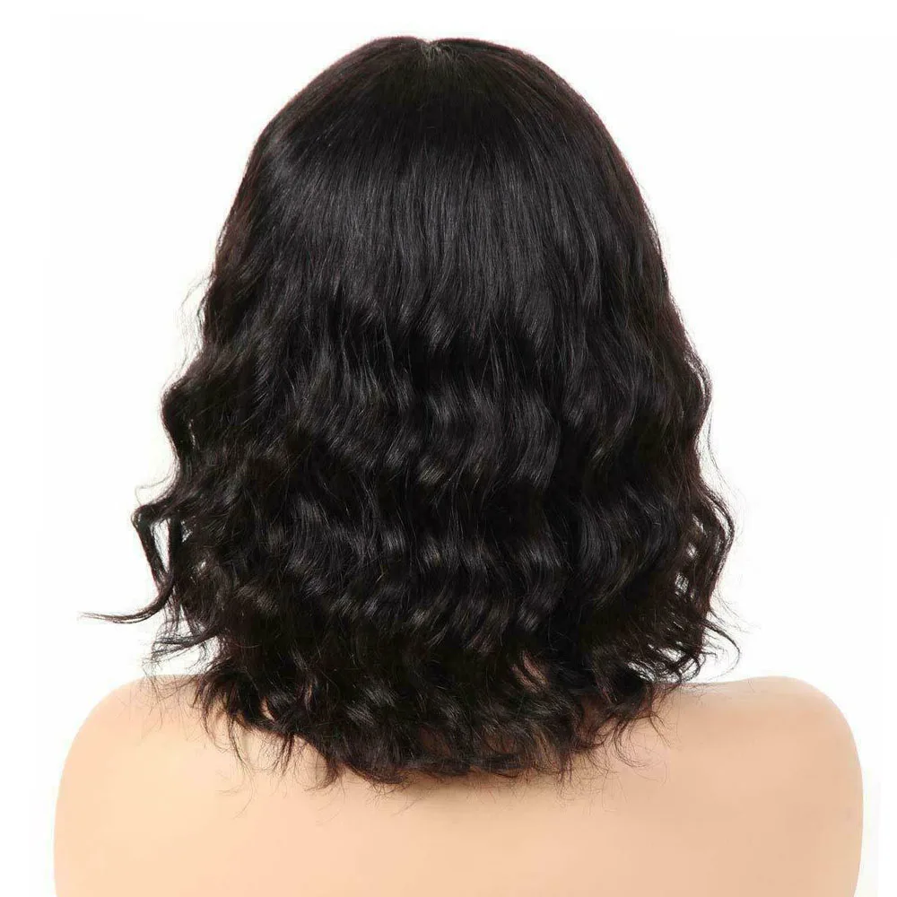 Loose Wave Human Hair Wig with Bangs 150% Density Brazilian Remy Wavy Scalp Top Silk Base Fringe Natural Color | Шиньоны и парики