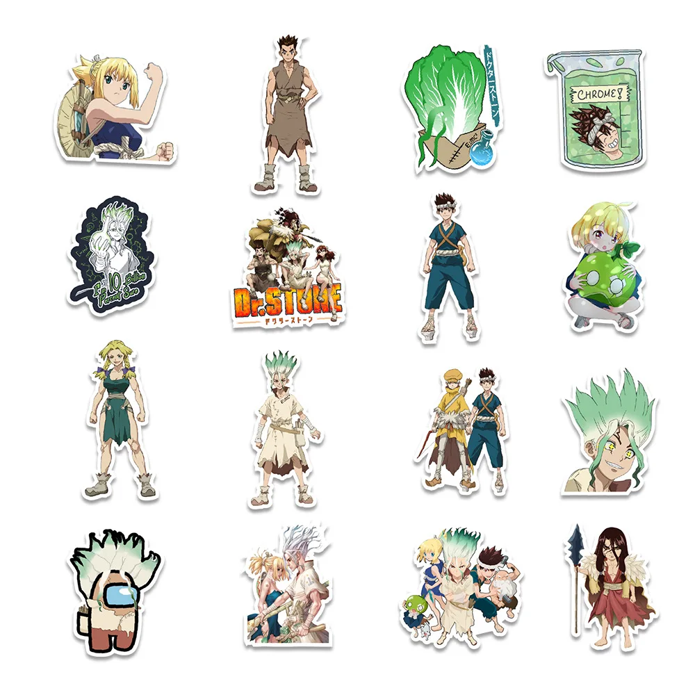 

50Pcs Dr.STONE Anime Stickers Graffiti Decals Waterproof Skateboard Sticker For Laptop Suitcase Luggage DIY Cars Decoration Toys