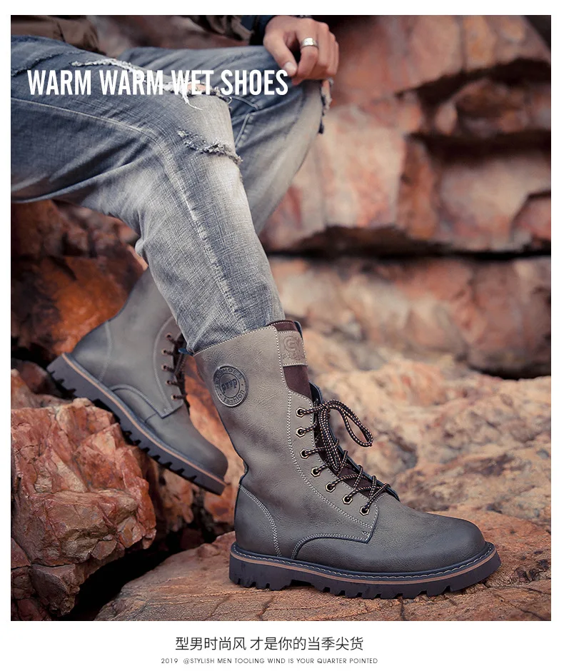 winter Retro genuine Leather Martin boots men shoes quality Hiking boots sports sneakers man lace up boots men footwear