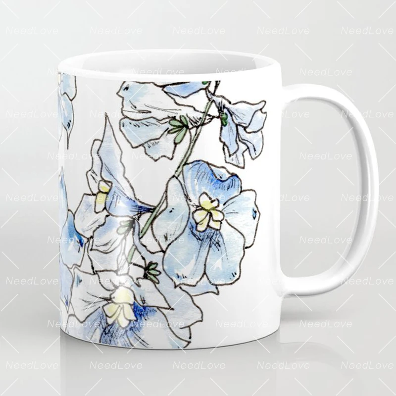 Синие цветы дельфиниума кружка для кофе белая кухонная керамическая чашка воды