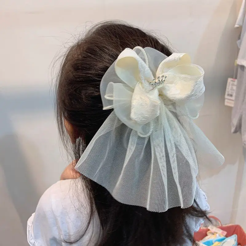 

2021 New children's hairpin hair ornament laceNew princess top clip wedding flower girl hair accessories gauze bow star net hair