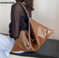 women hobos shoulder bags large capacity chain design ladies handbag soft pu leather female crossbody bag casual big tote brown
