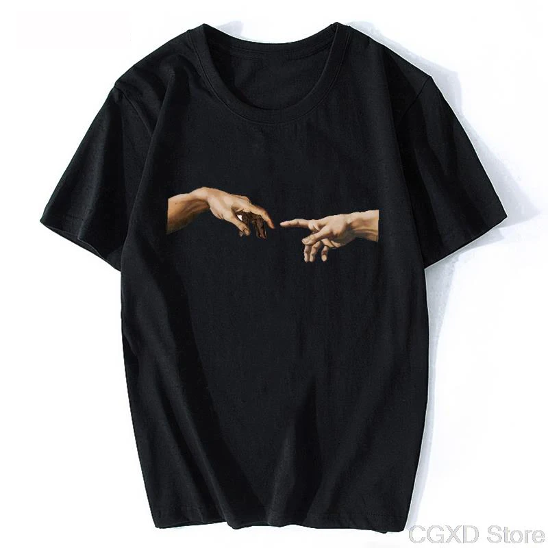 

Michelangelo Hands T Shirt Ulzzang Vintage Women-men Aesthetic Tshirt 90s T-shirt Aesthetic Camisetas Grunge Unisex Harajuku New