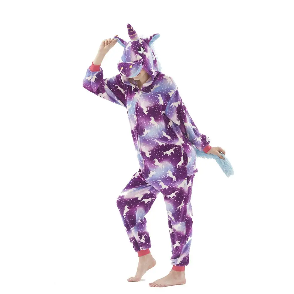 Purple night 1 Women Kigurumi Unicorn Pajamas Sets Flannel Animal Stich Pajamas kits Winter warm unicornio Nightie Pyjamas Sleepwear Homewear - Цвет: Purple night 1