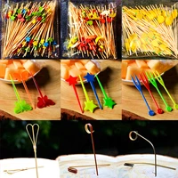 100pcs 12cm fruit cocktail pick stick different style bamboopvc buffet cupcake toppers bar tools barware