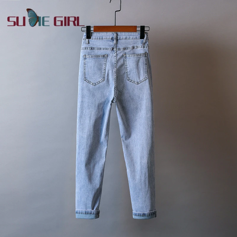 

SUDIE Girl Pure color straight buttoned jeans with zipper, women's summer thin slim slimming cigarette pants