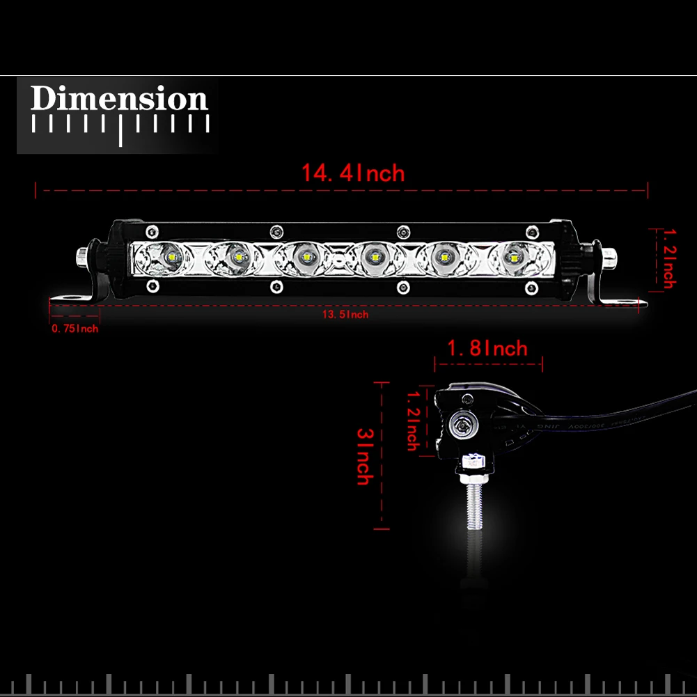 

1Pcs 18W Work Light Bar for Offroad Car Vehicle Lamp LED 6000k IP68 Wwaterproof Working Lamp 12V-24V