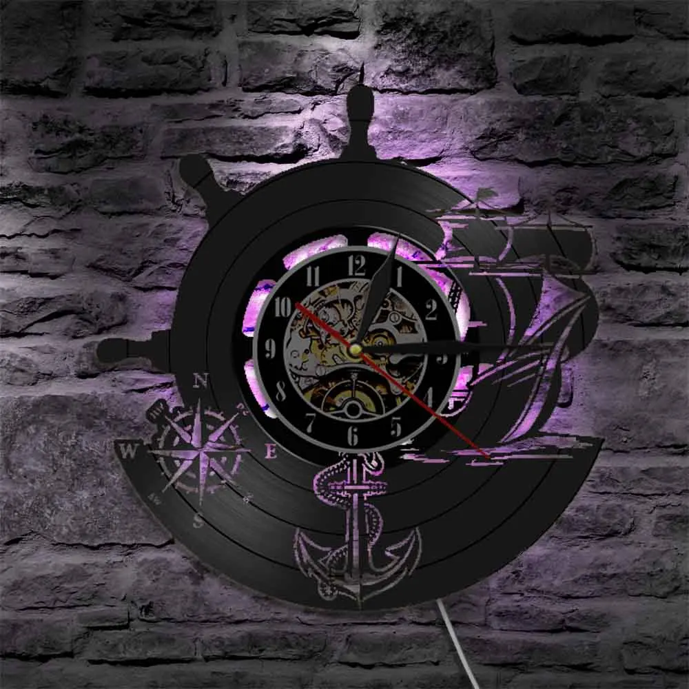 Настенные часы с якорем и кораблем компасом модель корабля морем винтажный