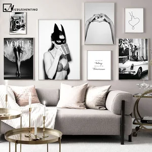 Модный постер для девочек руки в сердце, черно-белый холст с принтом, настенная живопись, минималистичное художественное оформление, Современное украшение для дома