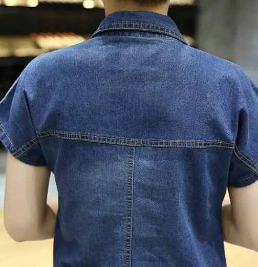 Женское офисное платье из джинсовой ткани привлекательное с коротким рукавом и