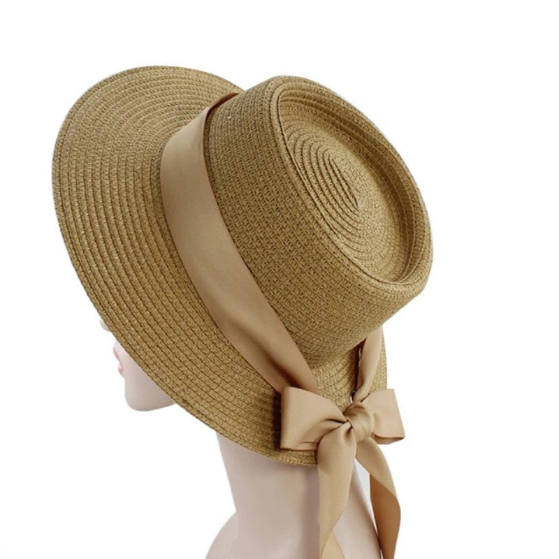 

Ladies Handmade Natural Straw Hat Summer Beach Hat for Women Men Panama Cap Fashion Concave Flat Protetion Visor Sun Boat Hats