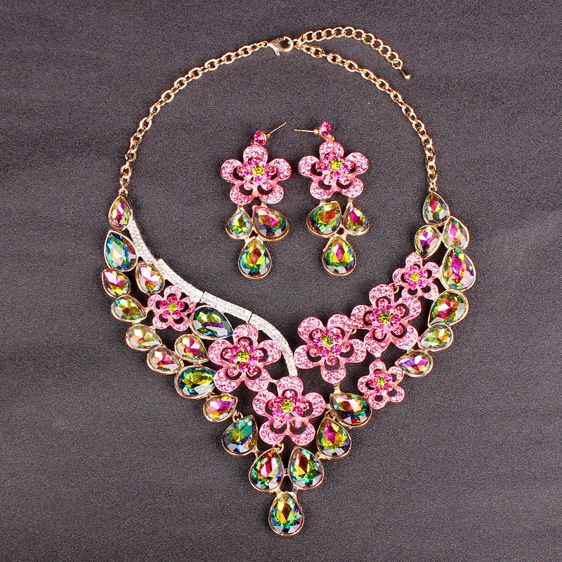 Элегантные Свадебные Ювелирные наборы с цветами Свадебный костюм ожерелье и
