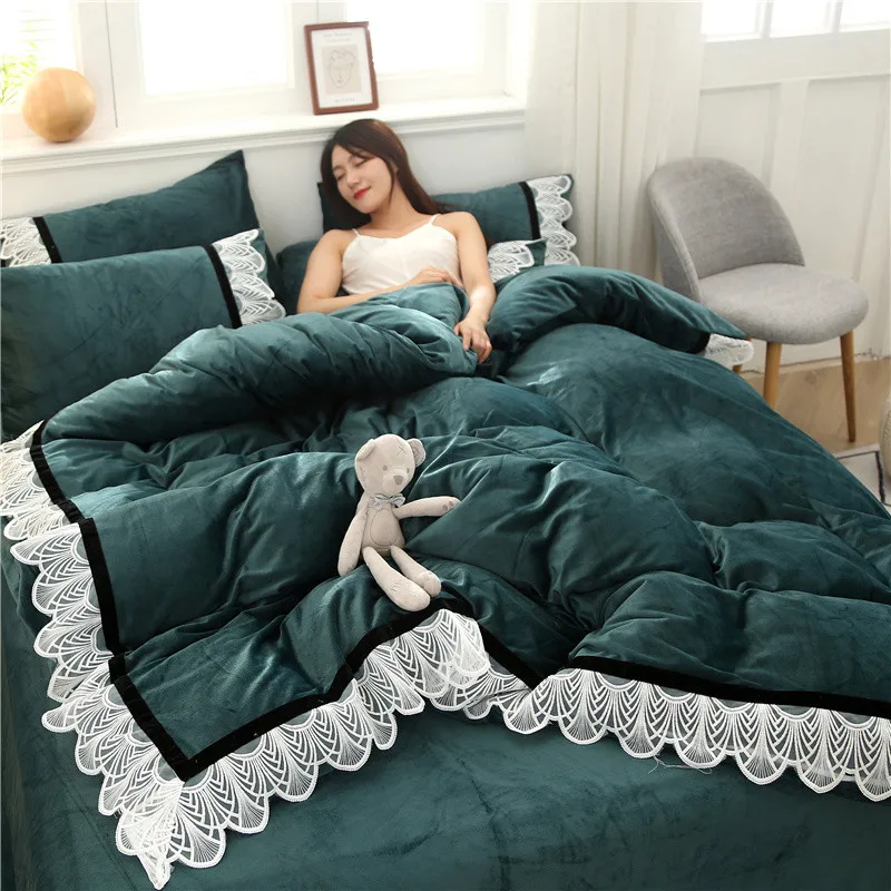 Роскошный стильный детский бархатный теплый кружевной 4 шт. пододеяльник