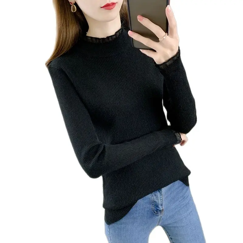 И Зимний новый свитер Женская Облегающая рубашка Женский пуловер с кружевом