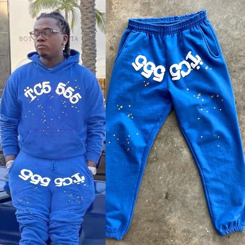 

Foam Print 555555 Sweatpants Men Women Sp5der Pants Drawstring Joggers Spider Web Logo