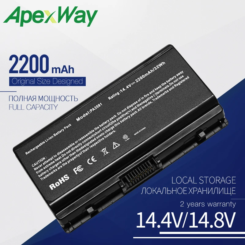 

Аккумулятор ApexWay для ноутбука Toshiba Satellite, 4 ячейки, 14,4 В, L40, L45, L401, L402, PA3591U-1BAS, 2200 мАч