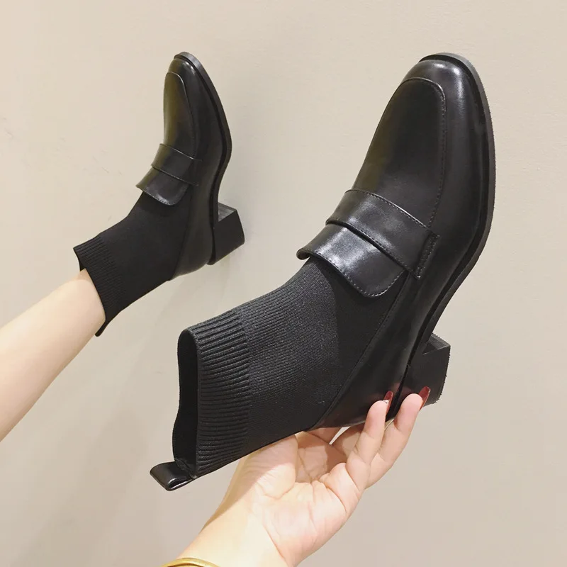 

Женские ботинки-мартинсы на толстом каблуке, Осень-зима 2020