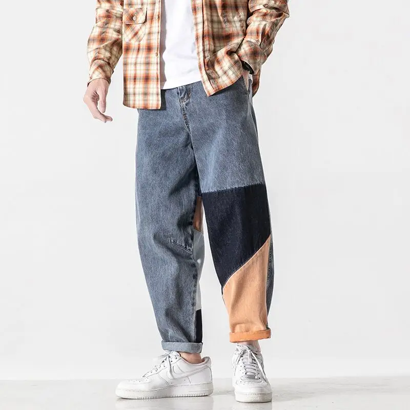 

individuality Vintage Jeans Men's Splicing Stretch Wide leg jeans