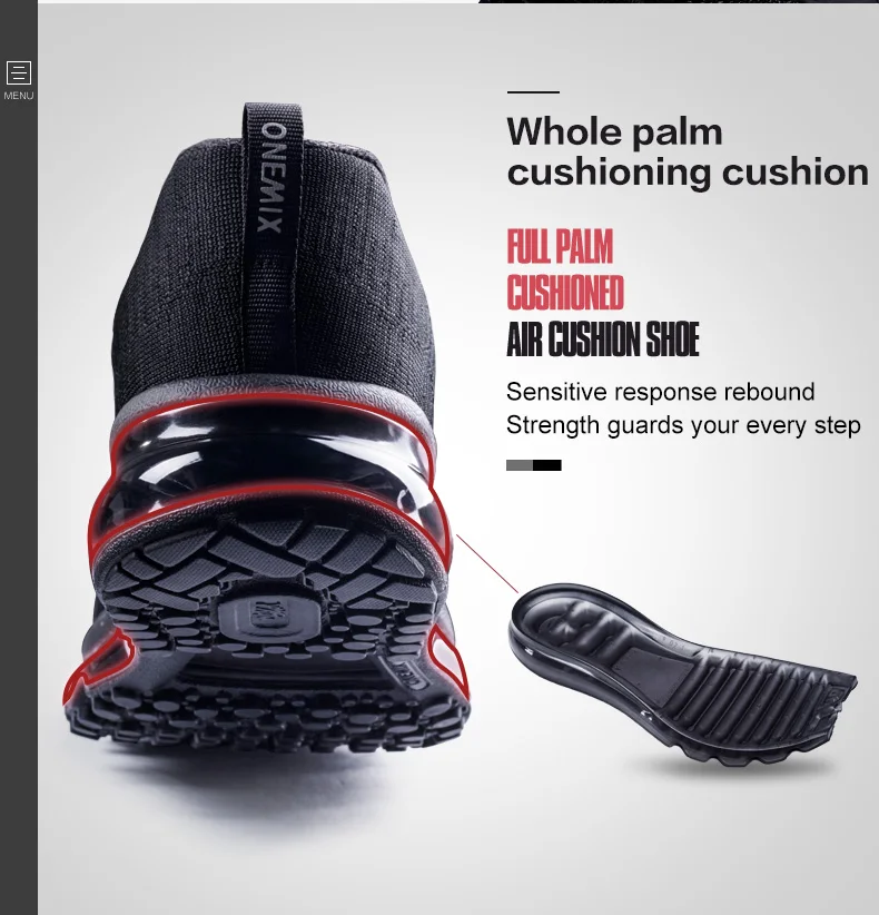 Onemix Sports Shoes for Wonem Air Cushion Running Unisex Jogging Casula Sneakers Men's Walk Breathable Mesh Black Max 47 | Спорт и