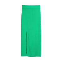 slmd stylish chic green ribbed knitted skirts women 2021 fashion side split skirt female casual jupe