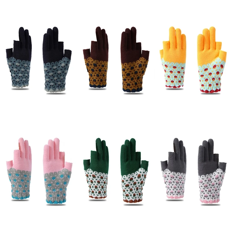 

Women Winter Two-finger Exposed Touchscreen Glove Thicken Color Matching Mittens 2022 New