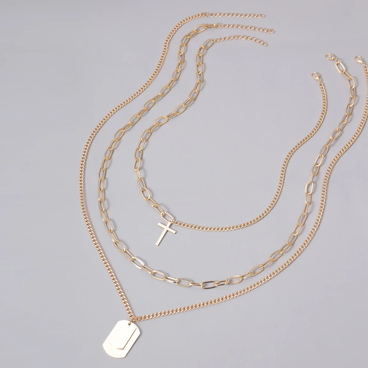 

SHIXIN Hip Hop Layered Chain Stainless Steel Necklace With Square/Cross Pendant Necklace for Women/Men Long Chain Necklaces Punk