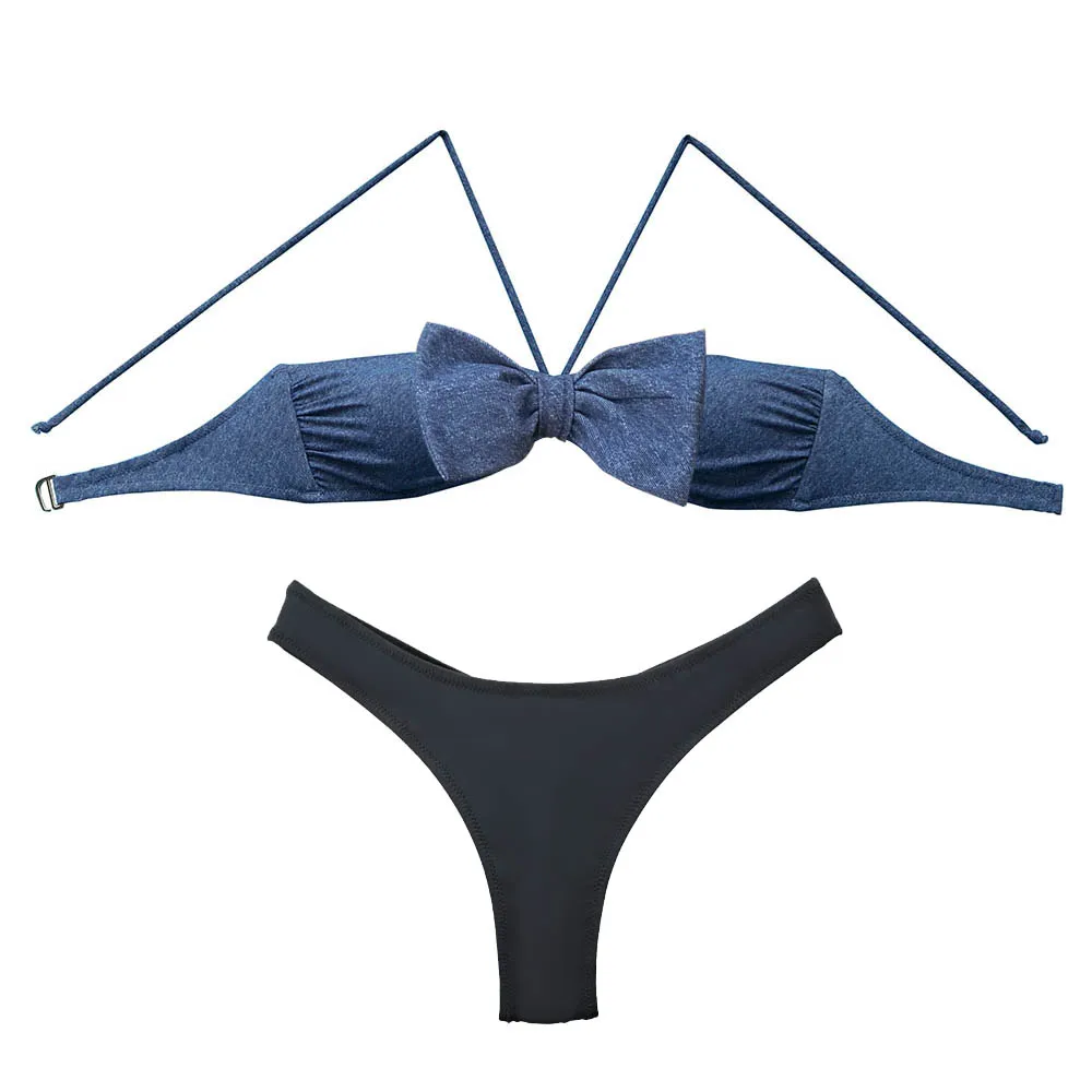 Blue Bikini set for Women Swimwear sexy Beachwear Bow Bathing suits Sexy girl swimming biquini White Bottom Swimsuit