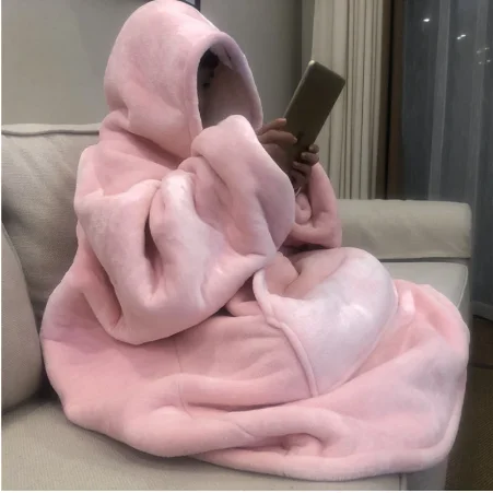 

Winter Warm TV Pocket Hooded Blankets Adults Kids Bathrobe Sofa Cozy Blanket Sweatshirt Plush Coral Fleece Blankets Outwears