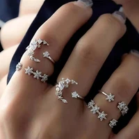 2019 new luxury bohemia style five piece set with semi precious ring set retro star moon crystal joint rings jewelry charm gifts