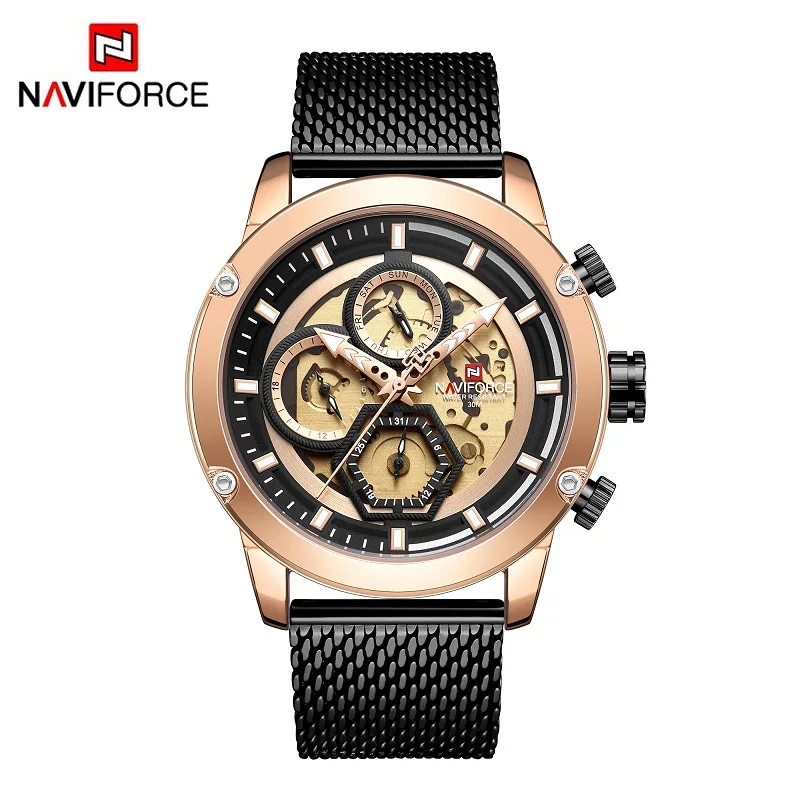 Steel Black Модные стильные мужские наручные часы naviforce брендовые Роскошные Мужские Аналоговые кварцевые наручные часы Мужские Спортивные Хронограф Relogio Masculino - Цвет: Steel Black