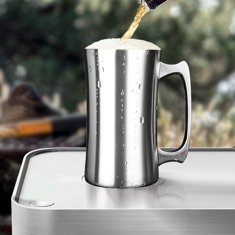 

Outdoor Camping Beer Mug Stainless Steel Double-Layer Coffee Mug Vacuum Insulation Cold Coffee Cup Household Water Glass Travel