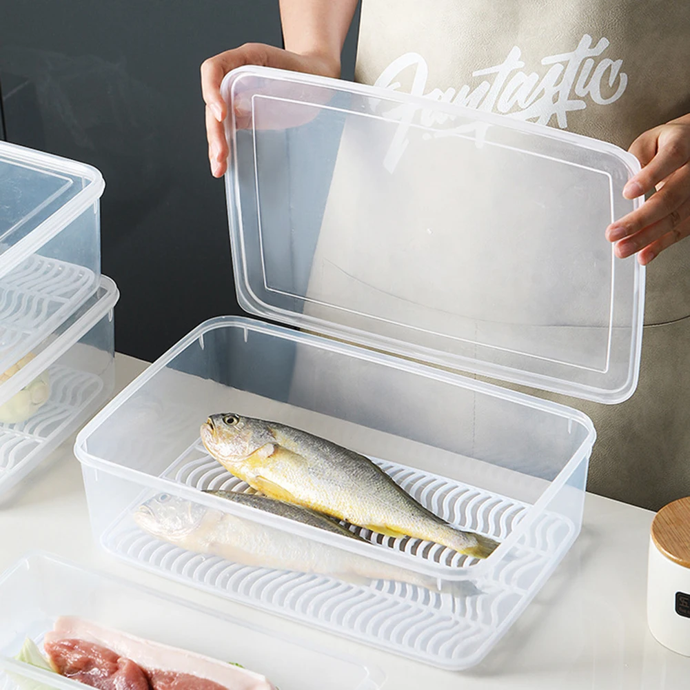 

Refrigerator Organizer Food Fresh Storage Box with Drain Plate Tray and Lid Fruits Vegetables Containers kitchen Accessories