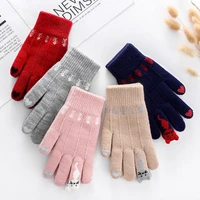 warm winter knitted full finger gloves mittens women cute cartoon cats touchable screen gloves handschoenen guantes gloves