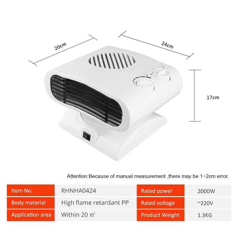 

2000W Multifunction Electric Heater Desktop Home Adjustable Air Conditioning Thermostat Fan Heater Overheated Protection Warmer