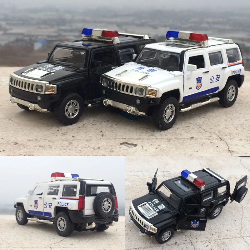1:32 Масштаб Hummer H3 полицейская литая модель автомобиля, игрушечный автомобиль со звуком, светильник для детей, коллекция игрушек