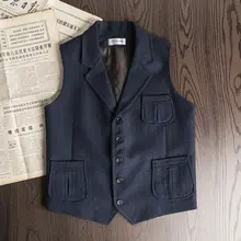 Men's Vests Suit Vest Dark Brown Herringbone Tweed Business Waistcoat Lapel Collar Men Clothing For Grooms Wedding Dress 2021 (2)