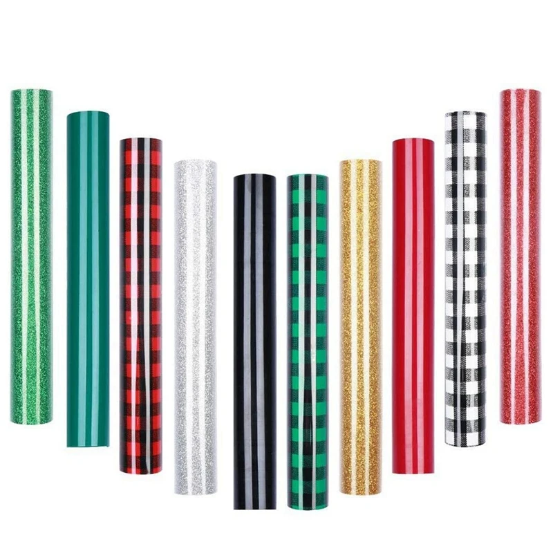 

10 шт. виниловый теплопередающий Рождественский клетчатый Железный виниловый пакет переводки HTV виниловый ПУ Блестящий теплопередающий вин...