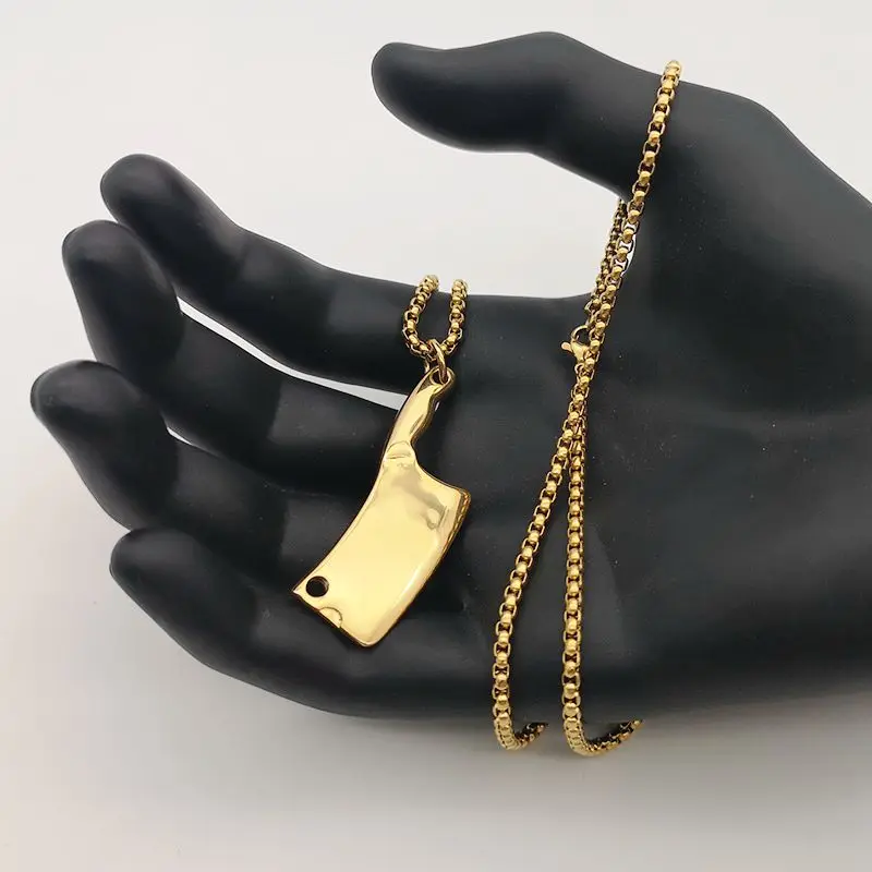 3 Colors Creative Chinese Kitchen Chop Knife Charm Necklace 316L Stainless Steel Unique Style Men Pendant | Украшения и