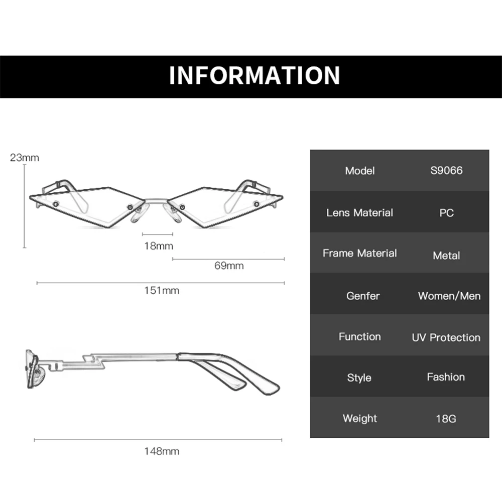 

Fashion Zonnebril Vrouwen Retro Randloze Diamant Vorm True Film Zonnebril Dames UV400 Trending Smalle Eyewear Streetwear