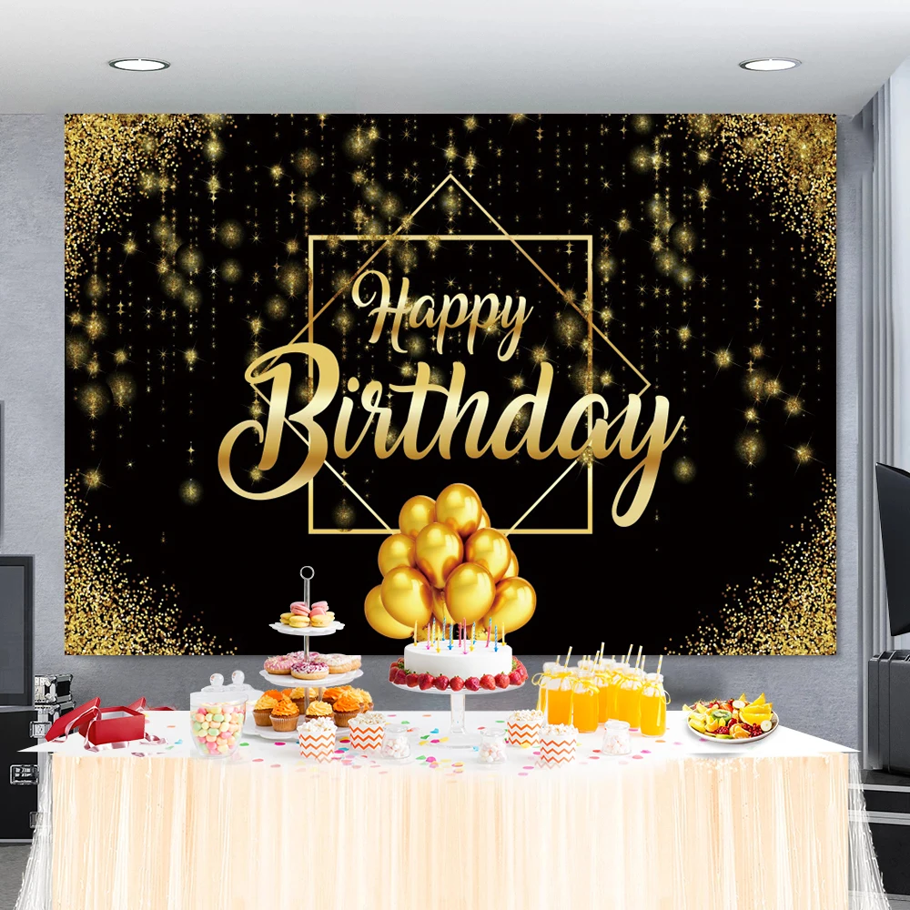 

Laeacco Happy Birthday Golden Balloons Dots Photo Backdrop Birthday Party Baby Shower Customized Portrait Photography Background
