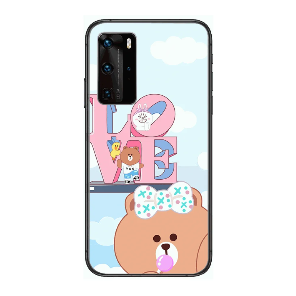 

Bear animation Phone Case For Huawei P 40 30 20 10 Lite Smart Z Pro Black Etui Coque Painting Hoesjes comic fashion