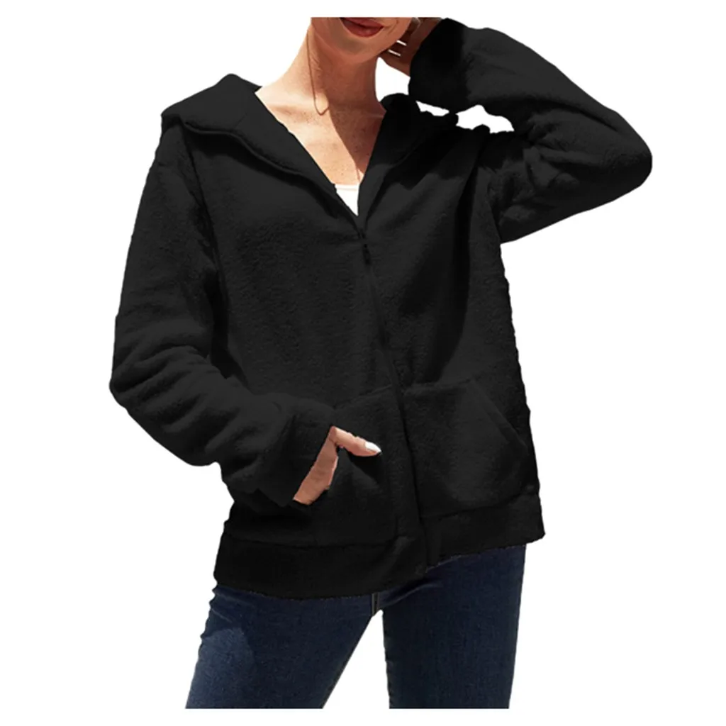 Женская ветровка с капюшоном Весенняя теплая флисовая куртка на молнии женские