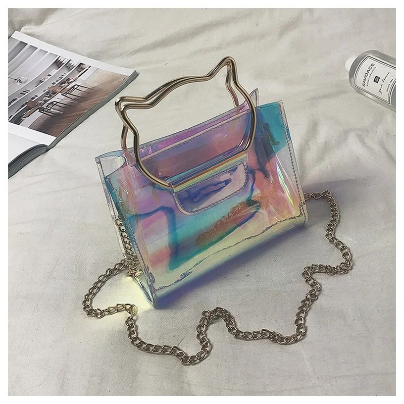 

Transparent Women's bags Color Changing Laser Mobile Phone Change Mini bags Summer Travel Shoulder bags